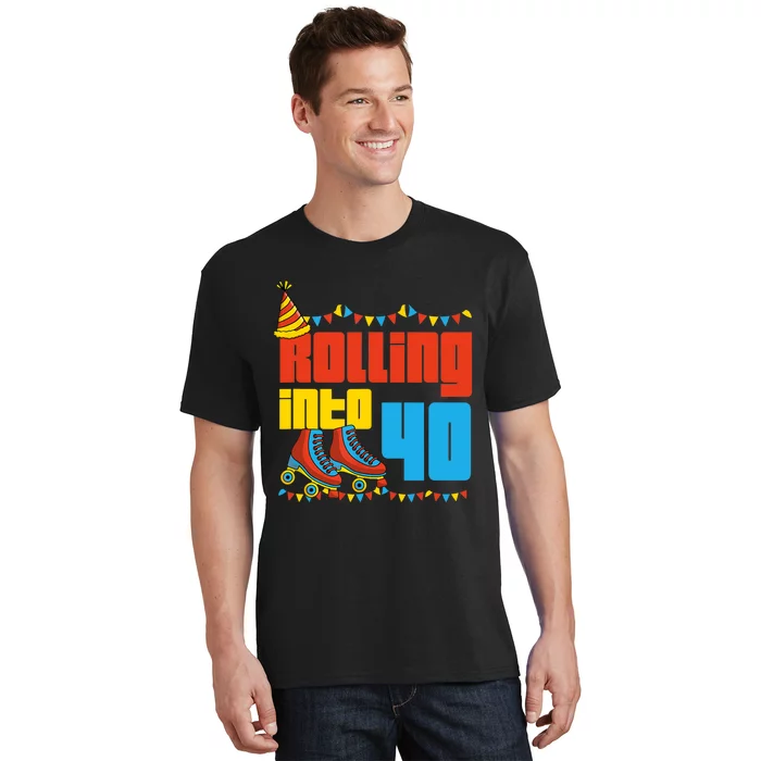 Rolling Into 40 Roller Skate 40th Birthday Party Supplies T-Shirt