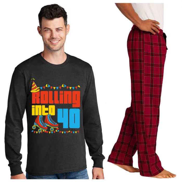 Rolling Into 40 Roller Skate 40th Birthday Party Supplies Long Sleeve Pajama Set