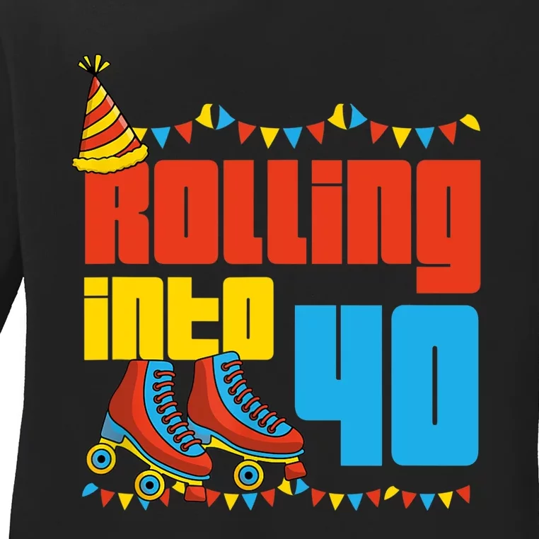 Rolling Into 40 Roller Skate 40th Birthday Party Supplies Ladies Long Sleeve Shirt