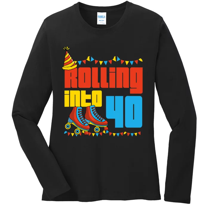 Rolling Into 40 Roller Skate 40th Birthday Party Supplies Ladies Long Sleeve Shirt