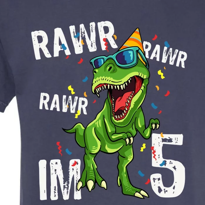 Rawr IM 5 Birthday Dinosaur Funny 5th Bday Boy Gift Garment-Dyed Heavyweight T-Shirt