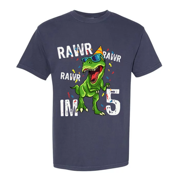 Rawr IM 5 Birthday Dinosaur Funny 5th Bday Boy Gift Garment-Dyed Heavyweight T-Shirt