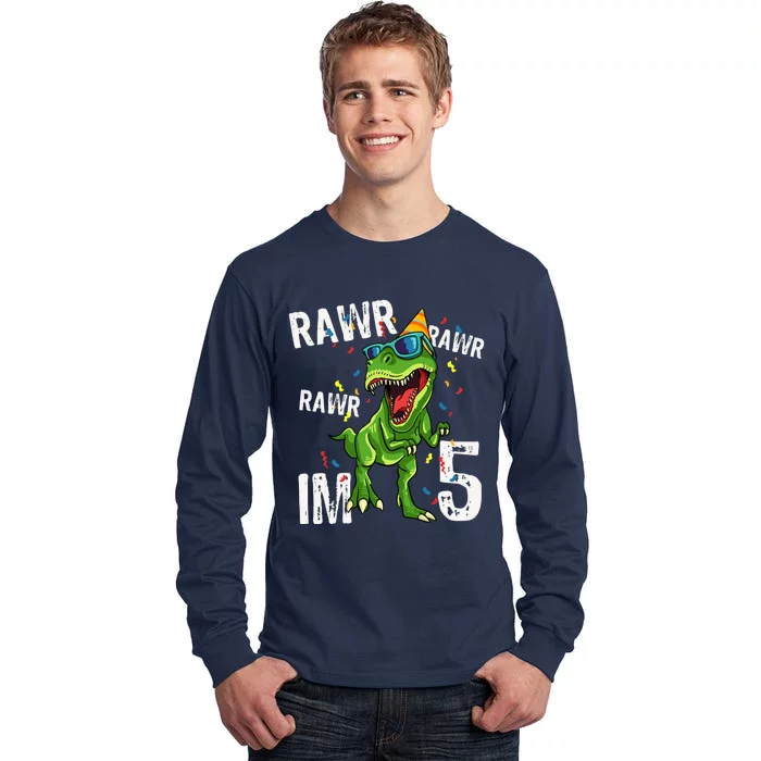 Rawr IM 5 Birthday Dinosaur Funny 5th Bday Boy Gift Tall Long Sleeve T-Shirt