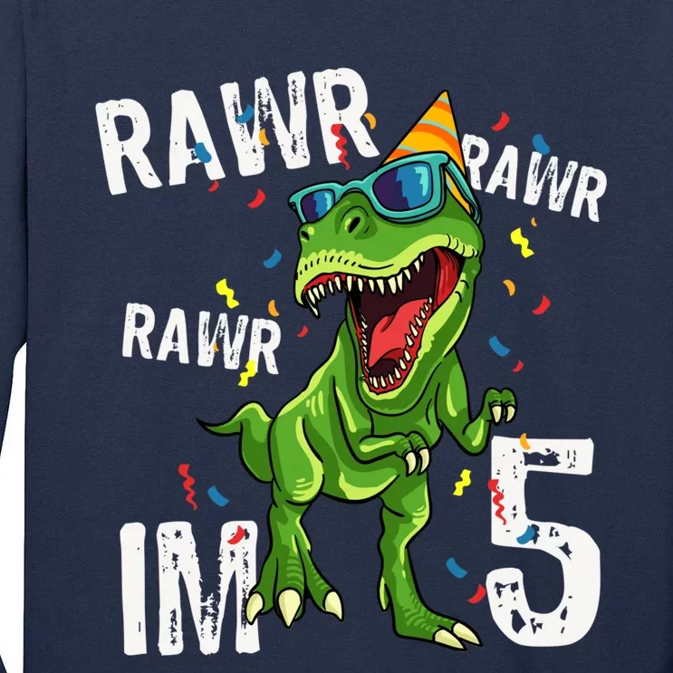 Rawr IM 5 Birthday Dinosaur Funny 5th Bday Boy Gift Tall Long Sleeve T-Shirt