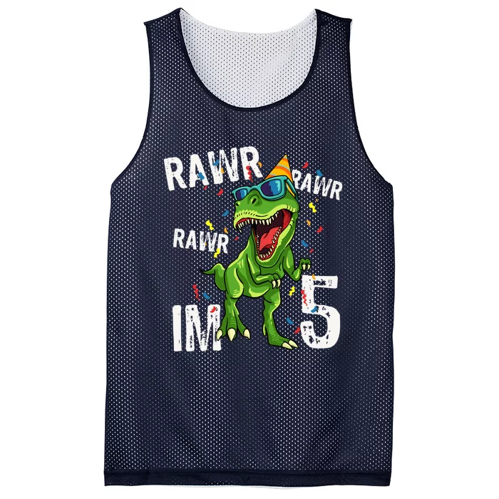 Rawr IM 5 Birthday Dinosaur Funny 5th Bday Boy Gift Mesh Reversible Basketball Jersey Tank