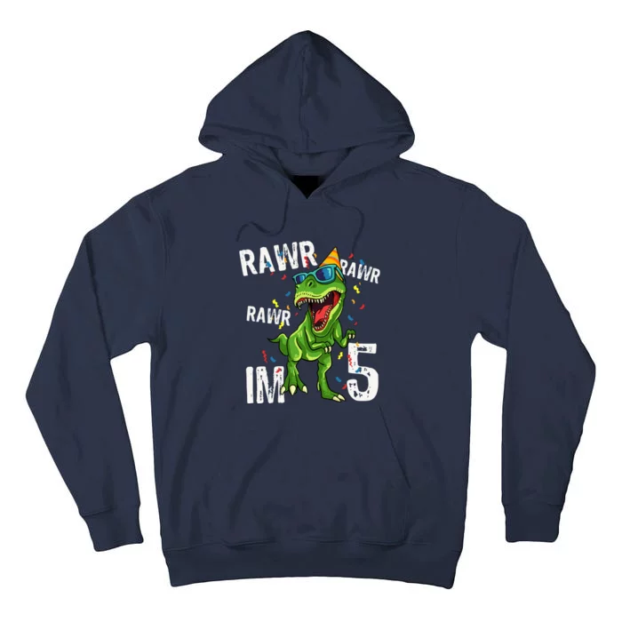 Rawr IM 5 Birthday Dinosaur Funny 5th Bday Boy Gift Tall Hoodie