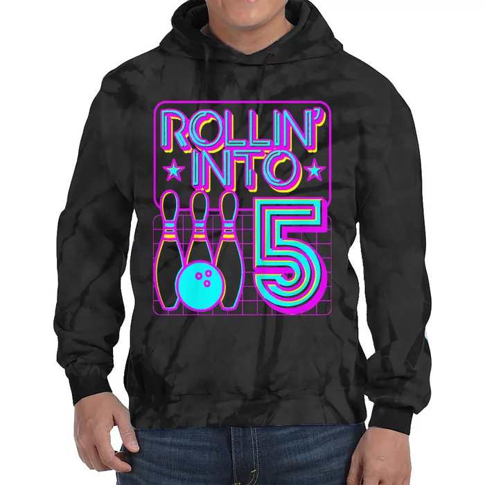 Rollin Into 5 Bowling Bowler 5th Birthday Party Tie Dye Hoodie