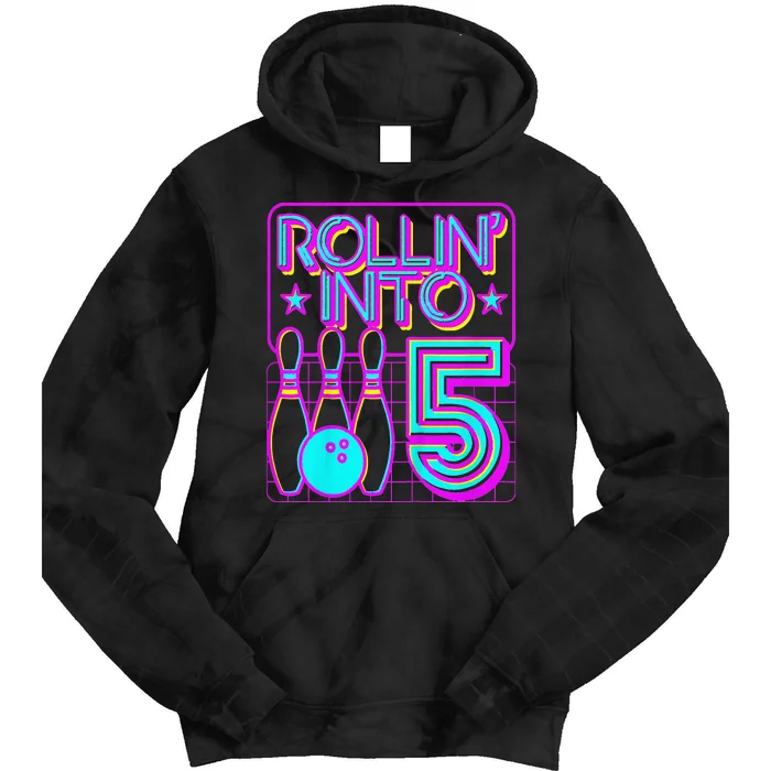 Rollin Into 5 Bowling Bowler 5th Birthday Party Tie Dye Hoodie