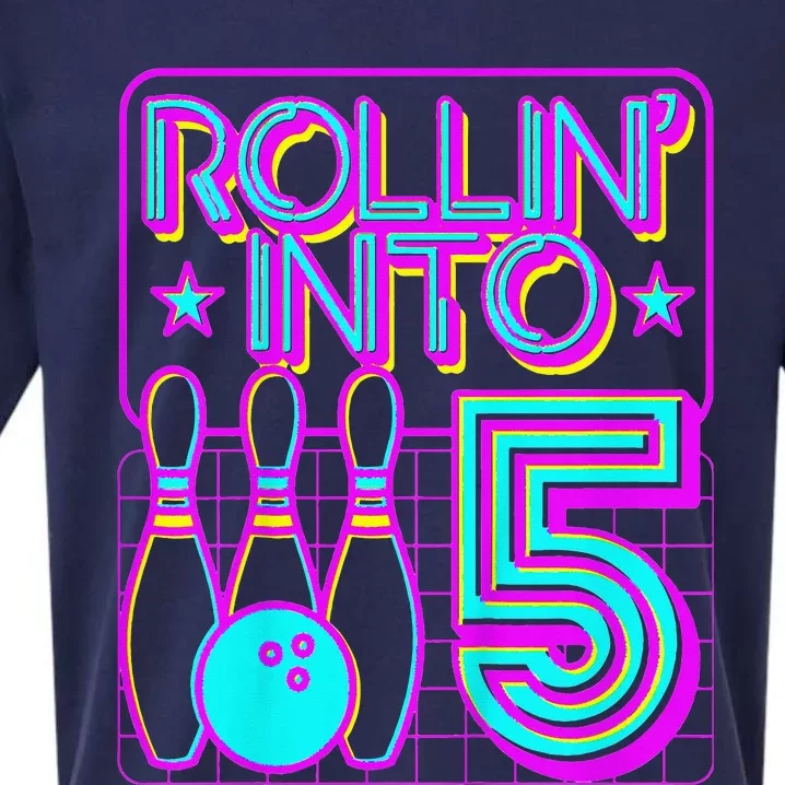 Rollin Into 5 Bowling Bowler 5th Birthday Party Sueded Cloud Jersey T-Shirt