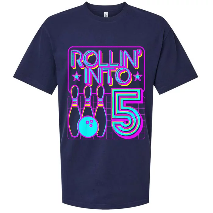 Rollin Into 5 Bowling Bowler 5th Birthday Party Sueded Cloud Jersey T-Shirt