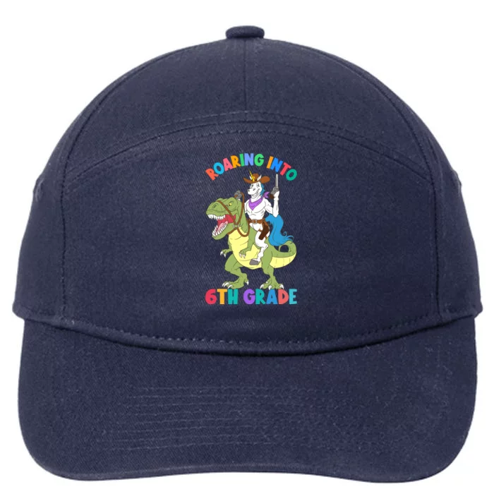 Roaring Into 6th Grade Unicorn Riding Dinosaur Back School Cute Gift 7-Panel Snapback Hat