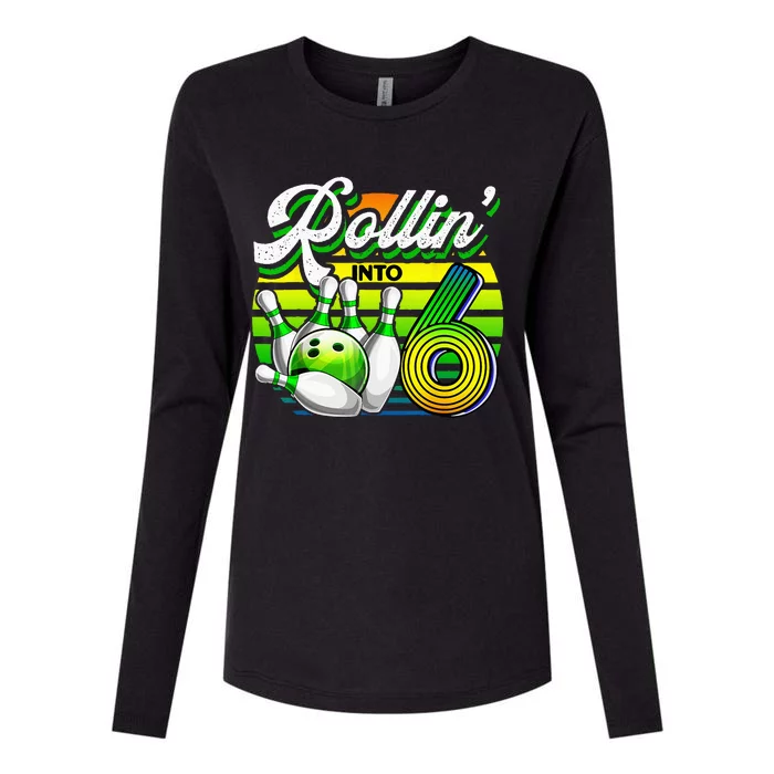 Rollin Into 6 Retro Bowling Ball 6th Birthday Party Womens Cotton Relaxed Long Sleeve T-Shirt