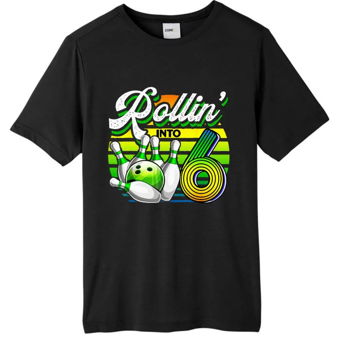 Rollin Into 6 Retro Bowling Ball 6th Birthday Party ChromaSoft Performance T-Shirt