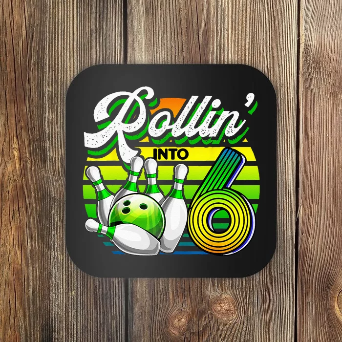 Rollin Into 6 Retro Bowling Ball 6th Birthday Party Coaster