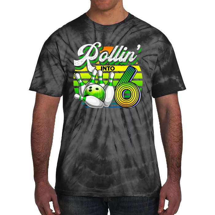 Rollin Into 6 Retro Bowling Ball 6th Birthday Party Tie-Dye T-Shirt