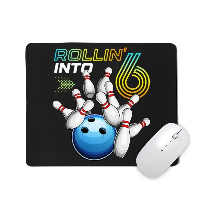 Rollin Into 6 Retro Bowling Birthday Party 6th Birthday Mousepad