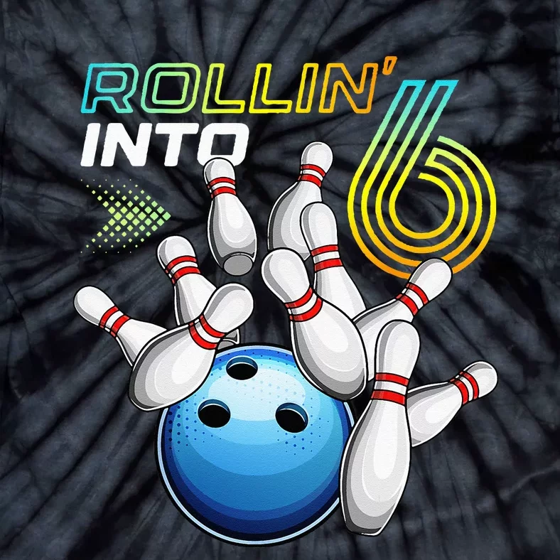 Rollin Into 6 Retro Bowling Birthday Party 6th Birthday Tie-Dye T-Shirt