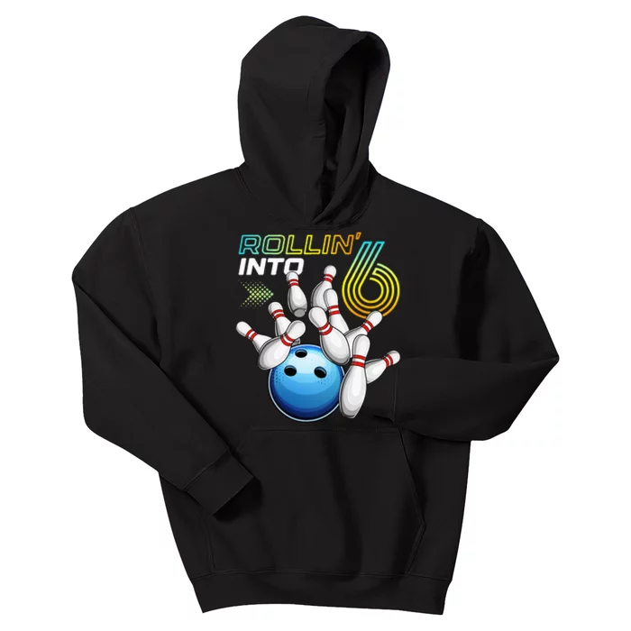 Rollin Into 6 Retro Bowling Birthday Party 6th Birthday Kids Hoodie