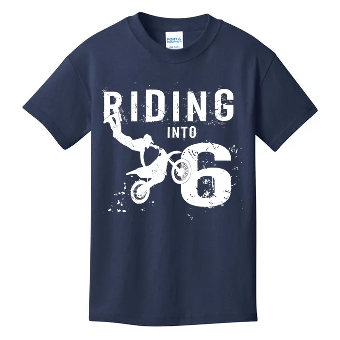 Riding Into 6 Years Old 6th Birthday Boy Dirt Bike Party Kids T-Shirt