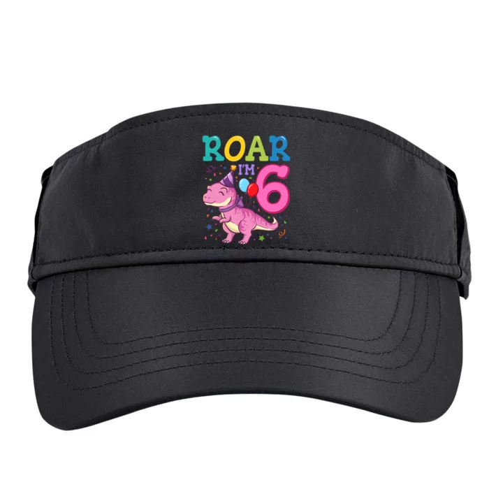 Roar Im 6 Year Old Dinosaur Girl 6th Birthday Party Adult Drive Performance Visor