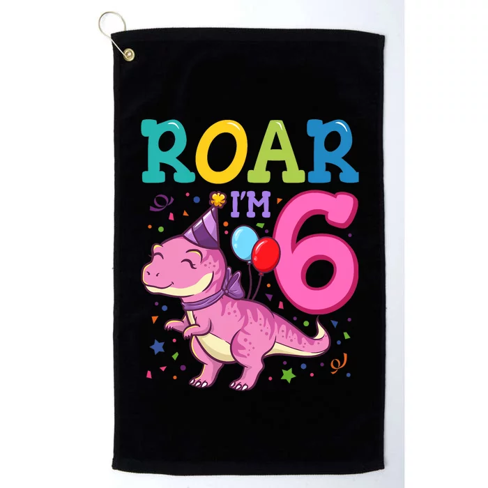 Roar Im 6 Year Old Dinosaur Girl 6th Birthday Party Platinum Collection Golf Towel