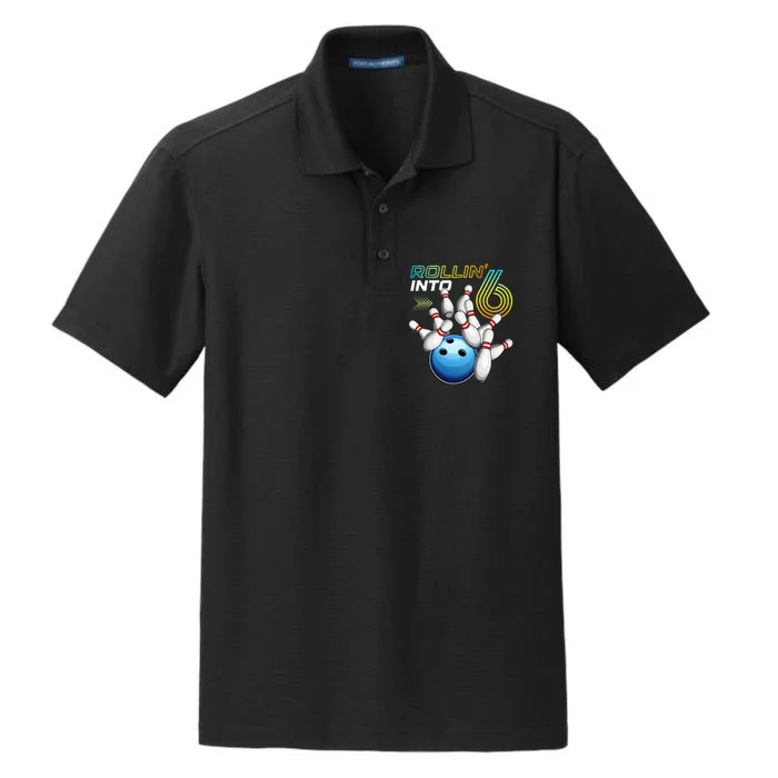 Rollin Into 6 Retro Bowling Birthday Party 6th Birthday Dry Zone Grid Performance Polo