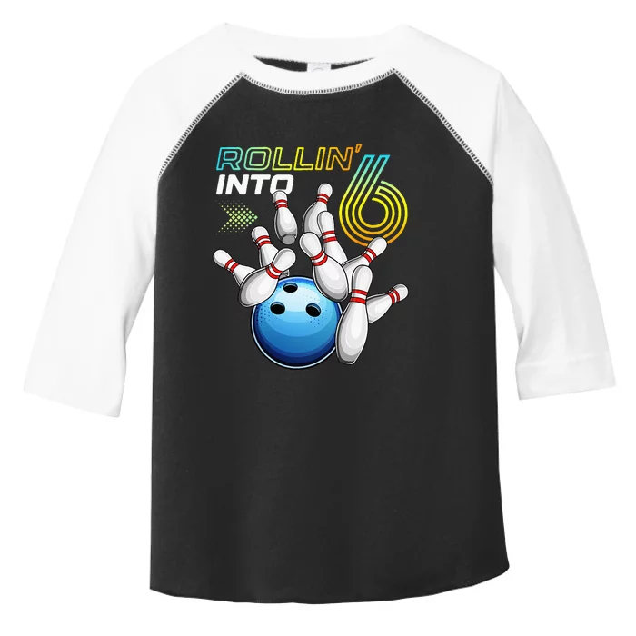 Rollin Into 6 Retro Bowling Birthday Party 6th Birthday Toddler Fine Jersey T-Shirt