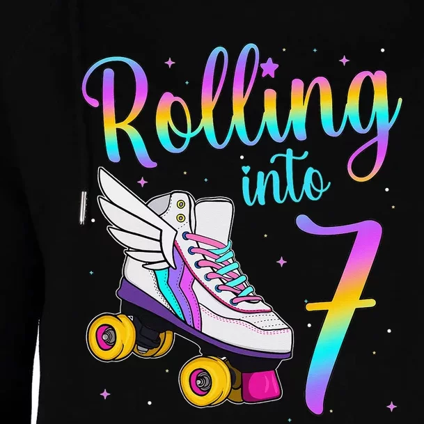 Rolling Into 7 years. Lets Roll I'm Turning 7 Roller Skates Womens Funnel Neck Pullover Hood