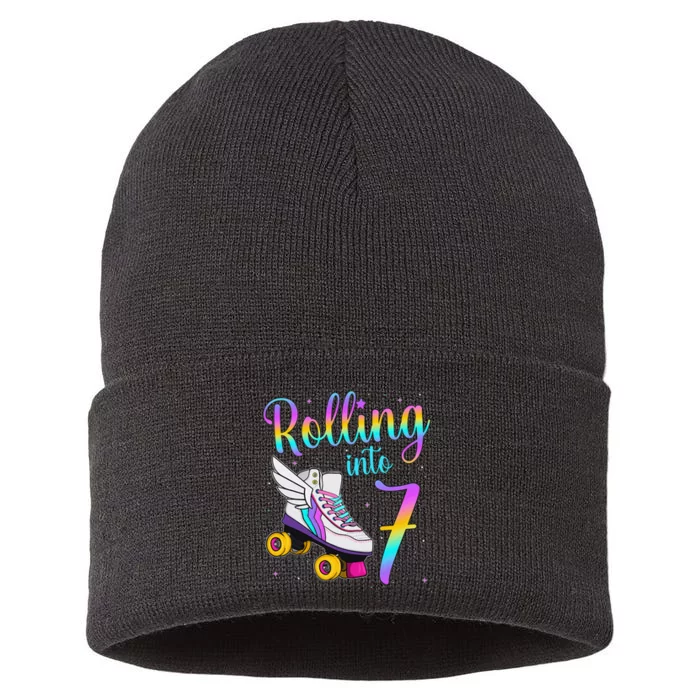 Rolling Into 7 years. Lets Roll I'm Turning 7 Roller Skates Sustainable Knit Beanie