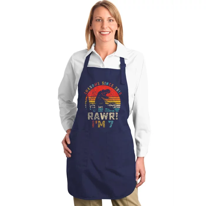 Rawr I’m 7 Dinosaur 7th Birthday Gift Awesome Since 2016 Full-Length Apron With Pocket