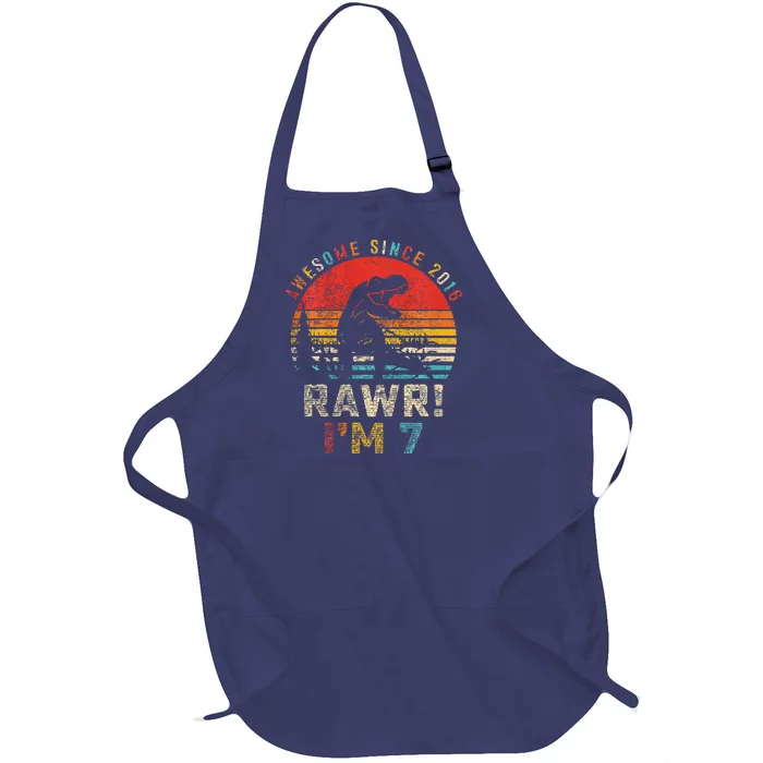 Rawr I’m 7 Dinosaur 7th Birthday Gift Awesome Since 2016 Full-Length Apron With Pocket