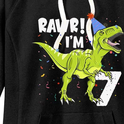 Rawr I'm 7 Birthday T Rex Dinosaur Party Gift For Women's Fleece Hoodie