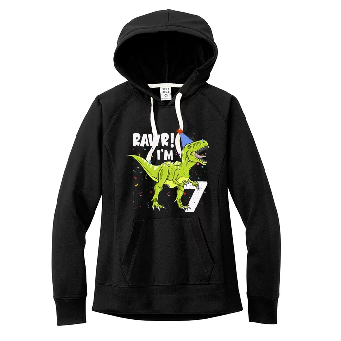 Rawr I'm 7 Birthday T Rex Dinosaur Party Gift For Women's Fleece Hoodie