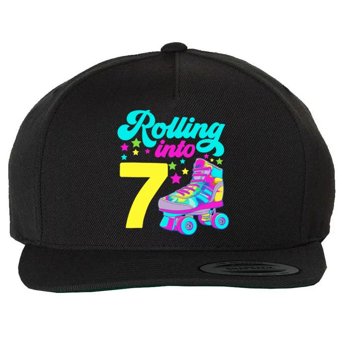 Rolling Into 7 Girl 7th Birthday Roller Skates Wool Snapback Cap