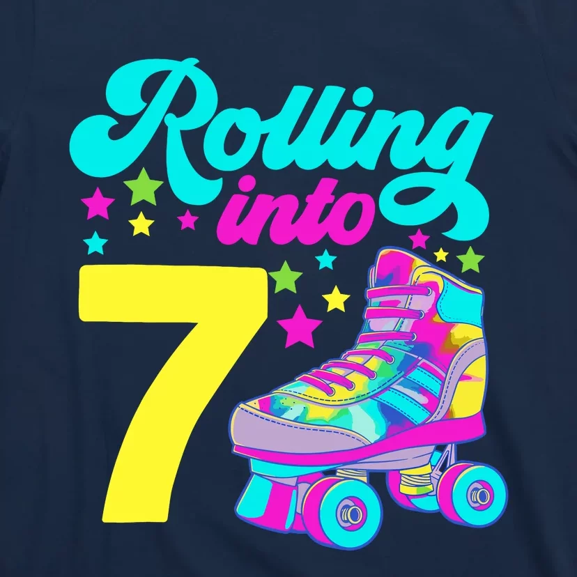 Rolling Into 7 Girl 7th Birthday Roller Skates T-Shirt