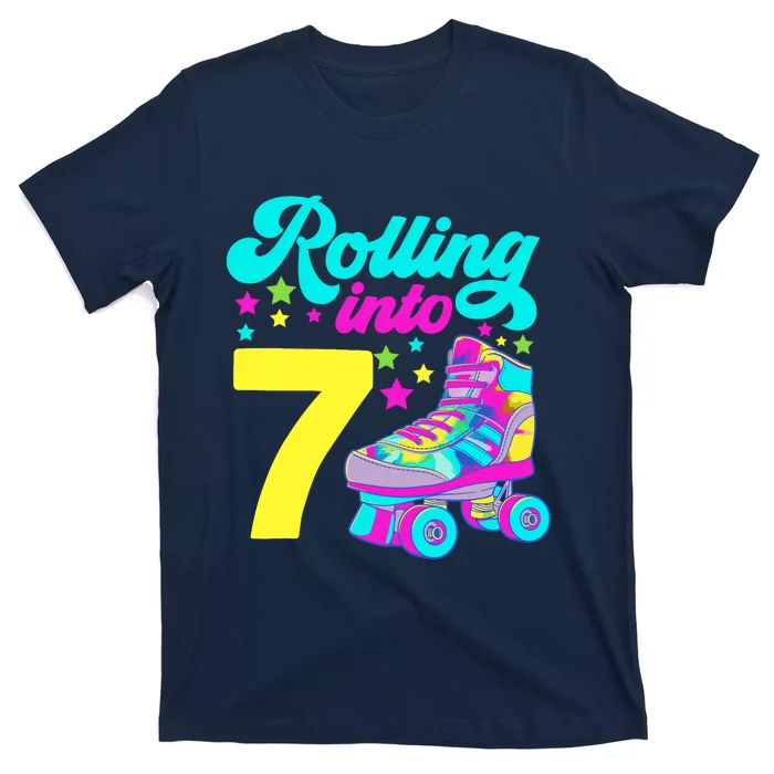 Rolling Into 7 Girl 7th Birthday Roller Skates T-Shirt