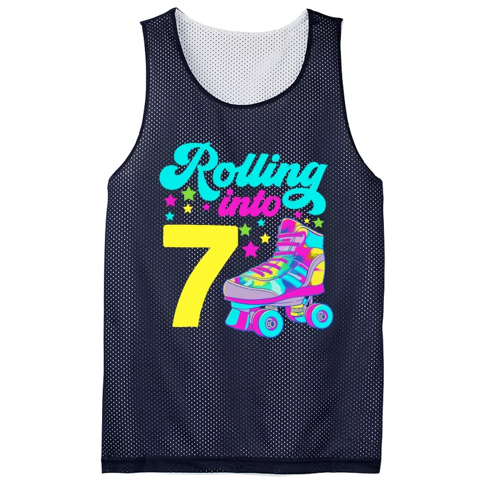 Rolling Into 7 Girl 7th Birthday Roller Skates Mesh Reversible Basketball Jersey Tank