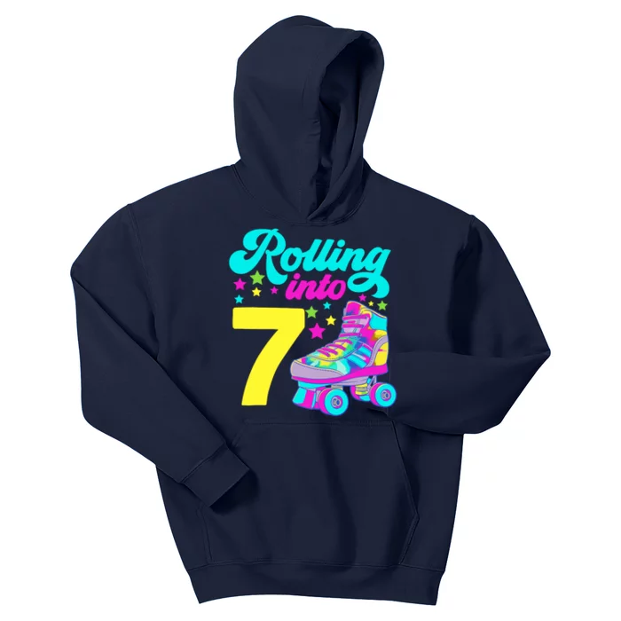 Rolling Into 7 Girl 7th Birthday Roller Skates Kids Hoodie