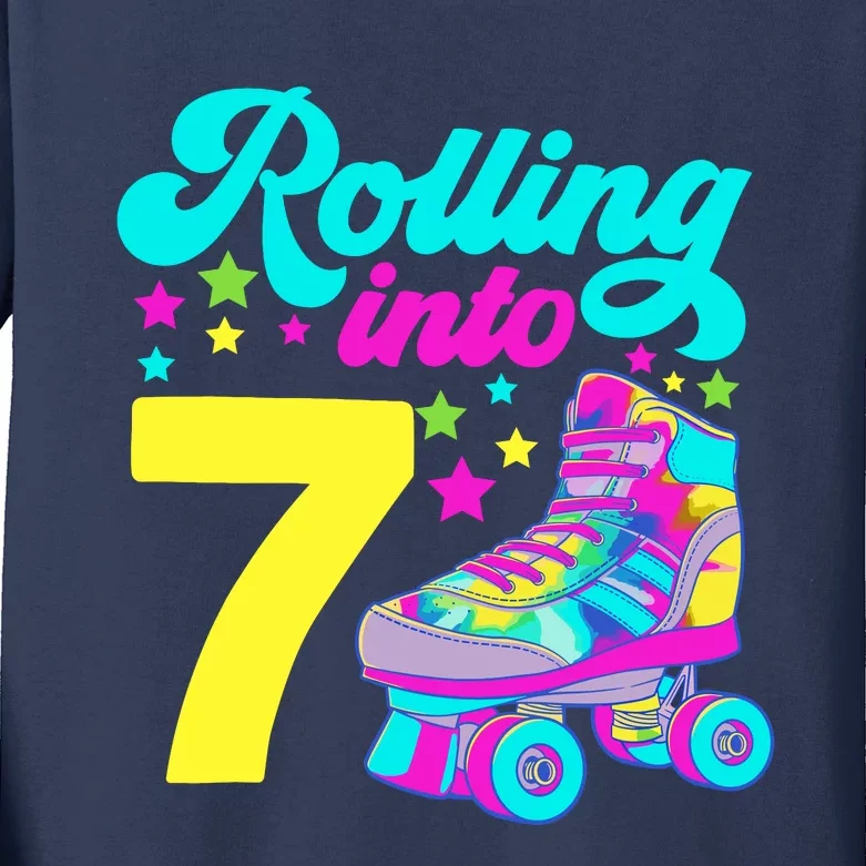 Rolling Into 7 Girl 7th Birthday Roller Skates Kids Long Sleeve Shirt