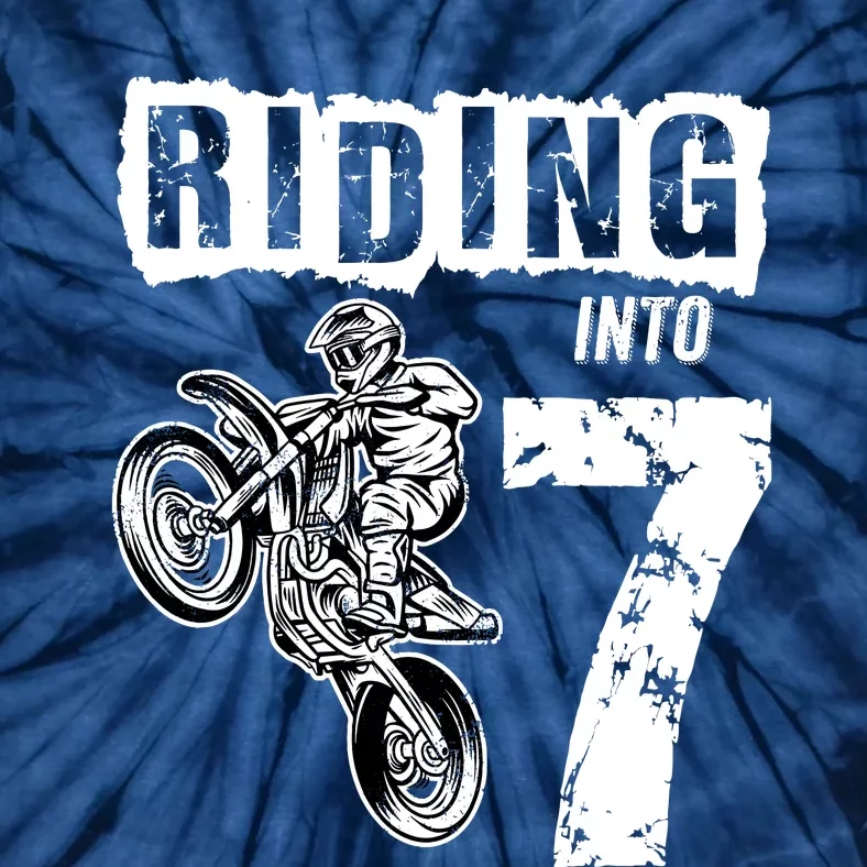 Riding Into 7 Years Old 7th Birthday Boy Dirt Bike Party Tie-Dye T-Shirt