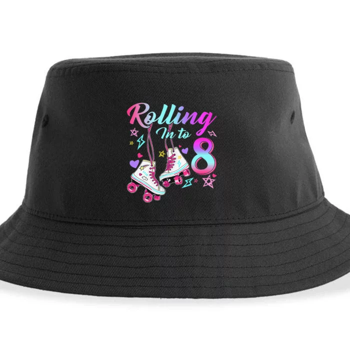 Rolling Into 8th Birthday Roller Skates 8 Year Old Rolling Sustainable Bucket Hat