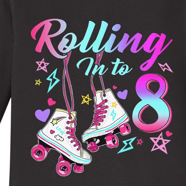 Rolling Into 8th Birthday Roller Skates 8 Year Old Rolling Baby Long Sleeve Bodysuit