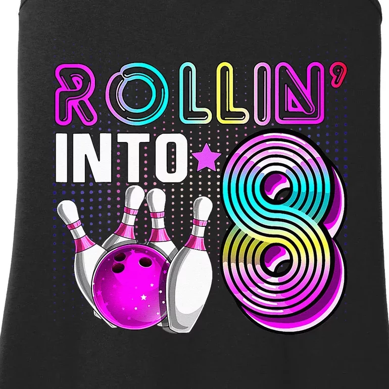 Rollin Into 8 Bowling Birthday Party 8th Birthday Retro Girl Ladies Essential Tank