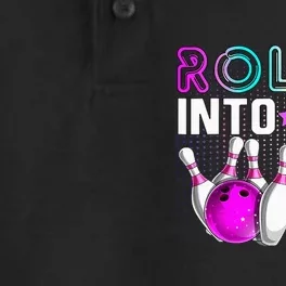 Rollin Into 8 Bowling Birthday Party 8th Birthday Retro Girl Dry Zone Grid Performance Polo