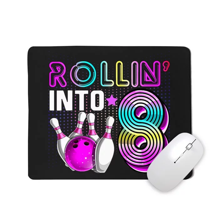 Rollin Into 8 Bowling Birthday Party 8th Birthday Retro Girl Mousepad