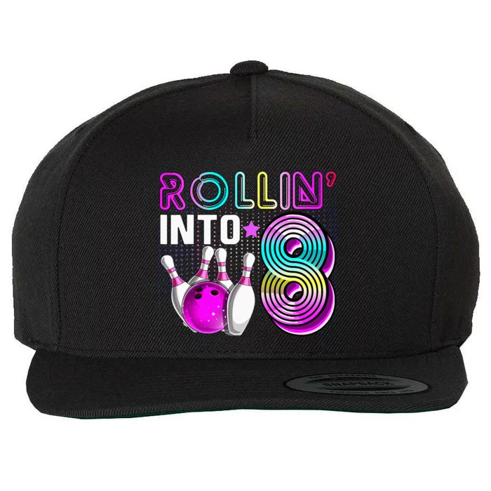 Rollin Into 8 Bowling Birthday Party 8th Birthday Retro Girl Wool Snapback Cap