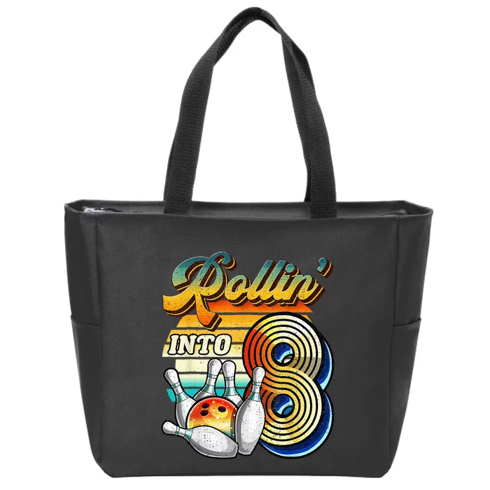 Rollin Into 8 Bowling Birthday Party 8th Birthday Zip Tote Bag