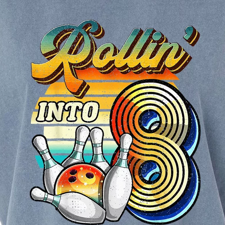 Rollin Into 8 Bowling Birthday Party 8th Birthday Garment-Dyed Women's Muscle Tee