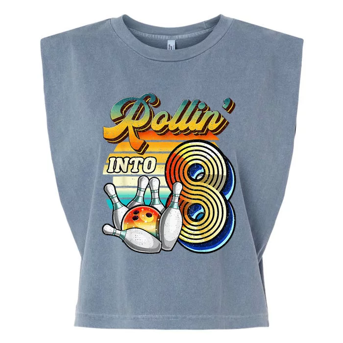 Rollin Into 8 Bowling Birthday Party 8th Birthday Garment-Dyed Women's Muscle Tee