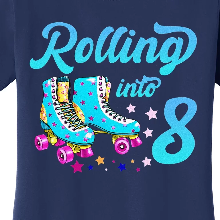 Rolling Into 8 Eighth Birthday Rollerblades 8 Years Old Women's T-Shirt